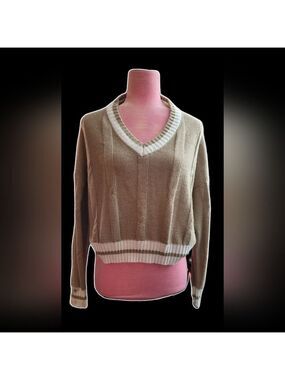 ROMWE Warm Brown V-Neck Cropped Sweater Sz Medium